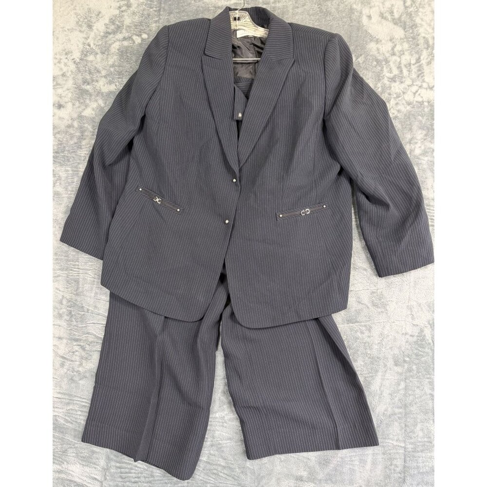 Tahari Arthur S. Levine Womens Navy Blue Pinstriped 2-Piece 18W Jacket Pants